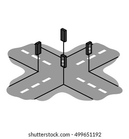Road intersection with traffic signals icon in monochrome style isolated on white background. South Korea symbol stock vector illustration.