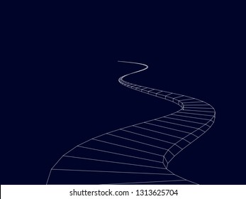 The road into the distance. Abstract road in zigzags. 3D. Vector illustration.
