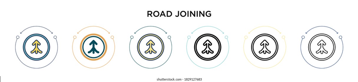 Road joining icon in filled, thin line, outline and stroke style. Vector illustration of two colored and black road joining vector icons designs can be used for mobile, ui, web