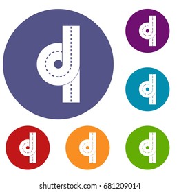 Road junction icons set in flat circle red, blue and green color for web