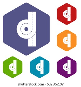 Road junction icons set hexagon isolated vector illustration