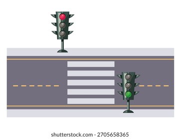 Junção rodoviária com sinais de trânsito e elementos de concepção dos semáforos