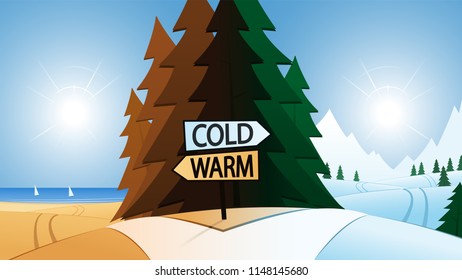 Road Junction and Warm or Cold Destination Direction Signs