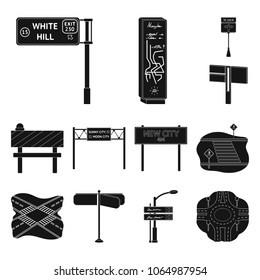 Road junctions and signs black icons in set collection for design.Pedestrian crossings and signs vector symbol stock web illustration.