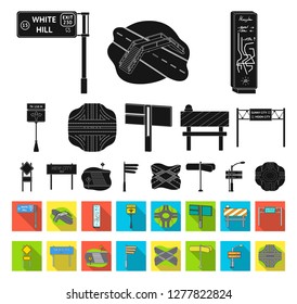 Road junctions and signs black,flat icons in set collection for design.Pedestrian crossings and signs vector symbol stock web illustration.