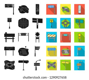 Road junctions and signs black,flat icons in set collection for design.Pedestrian crossings and signs vector symbol stock web illustration.