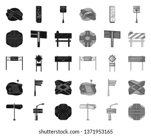 Road junctions and signs black.mono icons in set collection for design.Pedestrian crossings and signs vector symbol stock web illustration.