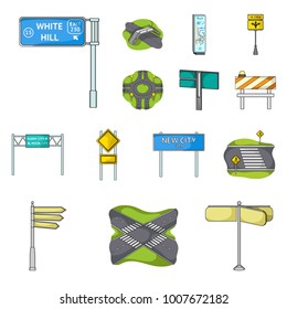 Road Junctions And Signs Cartoon Icons In Set Collection For Design.Pedestrian Crossings And Signs Vector Symbol Stock Web Illustration.