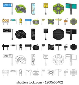 Road junctions and signs cartoon icons in set collection for design.Pedestrian crossings and signs vector symbol stock web illustration.