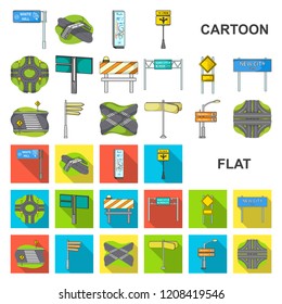 Road Junctions And Signs Cartoon Icons In Set Collection For Design.Pedestrian Crossings And Signs Vector Symbol Stock Web Illustration.