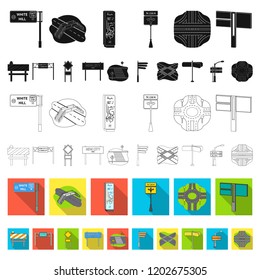 Road junctions and signs flat icons in set collection for design.Pedestrian crossings and signs vector symbol stock web illustration.