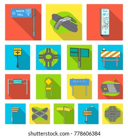 Road junctions and signs flat icons in set collection for design.Pedestrian crossings and signs vector symbol stock web illustration.