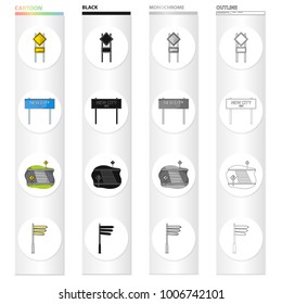 Road junctions and signs and other web icon in cartoon style.Pedestrian crossings and signs icons in set collection.