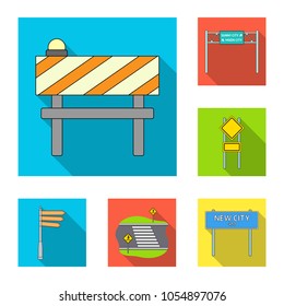 Road junctions and signs and other web icon in flat style.Pedestrian crossings and signs icons in set collection.