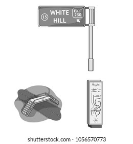 Road junctions and signs and other web icon in monochrome style.Pedestrian crossings and signs icons in set collection.