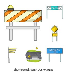 Road junctions and signs and other web icon in cartoon style.Pedestrian crossings and signs icons in set collection.