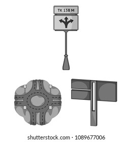 Road junctions and signs and other web icon in monochrome style.Pedestrian crossings and signs icons in set collection.