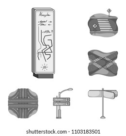 Road junctions and signs and other web icon in monochrome style.Pedestrian crossings and signs icons in set collection.