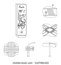 Road junctions and signs and other web icon in outline style.Pedestrian crossings and signs icons in set collection.