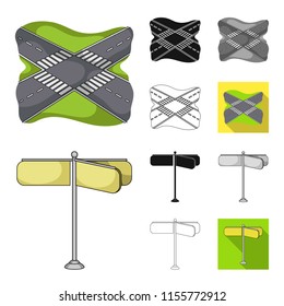 Road junctions and signs and other web icon in cartoon,black,flat,monochrome,outline style.Pedestrian crossings and signs icons in set collection.