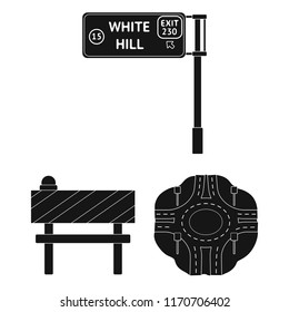 Road junctions and signs and other web icon in black style.Pedestrian crossings and signs icons in set collection.