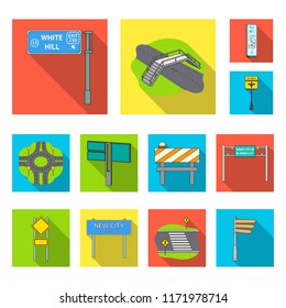 Road junctions and signs and other web icon in flat style.Pedestrian crossings and signs icons in set collection.