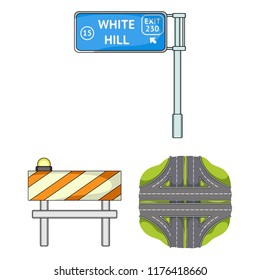 Road junctions and signs and other web icon in cartoon style.Pedestrian crossings and signs icons in set collection.