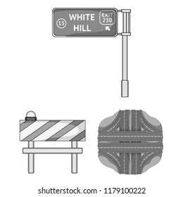Road junctions and signs and other web icon in monochrome style.Pedestrian crossings and signs icons in set collection.