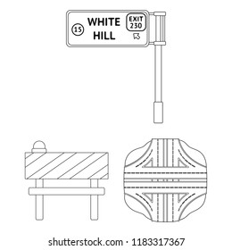 Road junctions and signs and other web icon in outline style.Pedestrian crossings and signs icons in set collection.