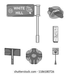 Road junctions and signs and other web icon in monochrome style.Pedestrian crossings and signs icons in set collection.