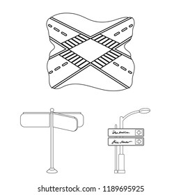 Road junctions and signs and other web icon in outline style.Pedestrian crossings and signs icons in set collection.