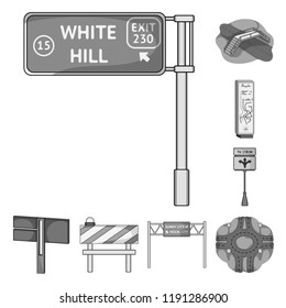 Road junctions and signs and other web icon in monochrome style.Pedestrian crossings and signs icons in set collection.