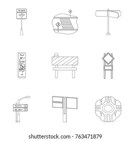 Road junctions and signs and other web icon in outline style.Guides and signs of traffic icons in set collection.