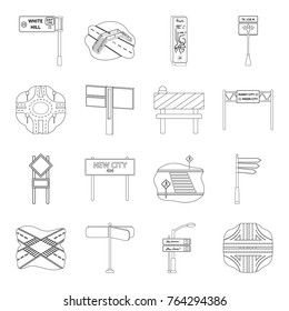 Road junctions and signs and other web icon in outline style.Pedestrian crossings and signs icons in set collection.