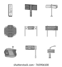 Road junctions and signs and other web icon in monochrome style.Guides and signs of traffic icons in set collection.