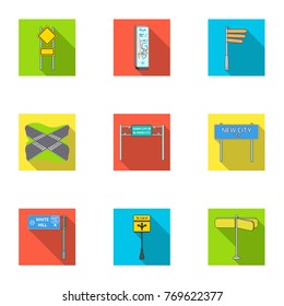Road junctions and signs and other web icon in flat style.Guides and signs of traffic icons in set collection.