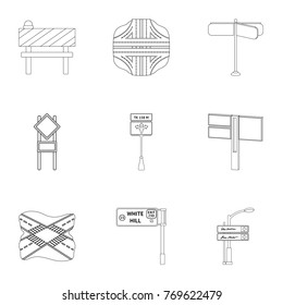 Road junctions and signs and other web icon in outline style.Guides and signs of traffic icons in set collection.