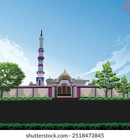 Road, landmark ,tree, guthia mosque in a flat vector design