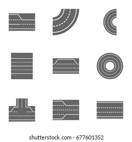 Road landscape icons set. Cartoon set of 9 car vector icons for web isolated on white background
