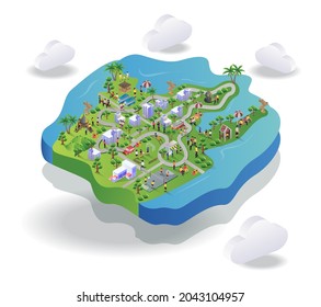 Road in landscape map in isometric illustration