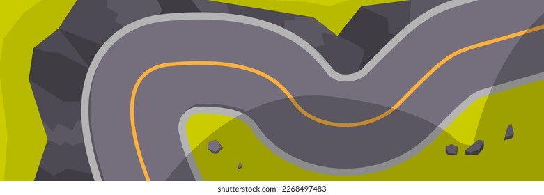 Road landscape with mountain. Vector illustration in top view
