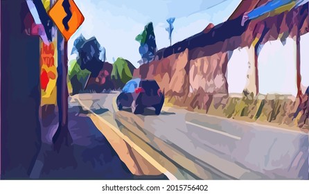 road landscape painting, with a beautiful background 