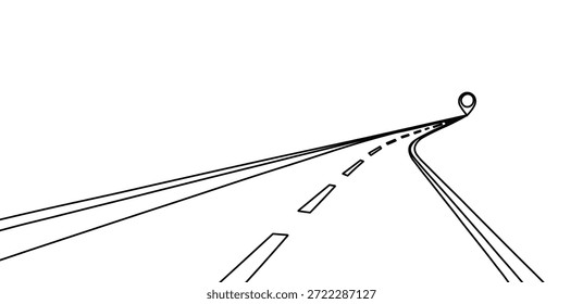 Estrada que leva ao destino com o pino do mapa de navegação na ilustração do caminho sinuoso