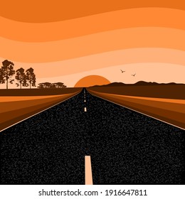 The road leading to the rising sun. Vector illustration.