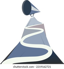 road leads to the top of the mountain with megaphone on it, illustration of success and the path to the goal	