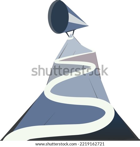 road leads to the top of the mountain with megaphone on it, illustration of success and the path to the goal	