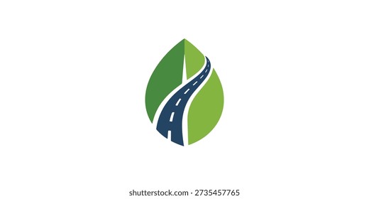 Road and Leaf Logo , Green road Logo design