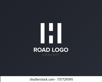 Road with letter H inside. Letter H logo design concept negative space style. Abstract logo of road with letter H in negative space. Vector logotype concept