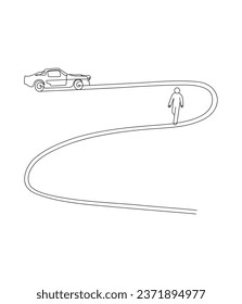 Road line art illustratio, Black and white , print file, eps 10