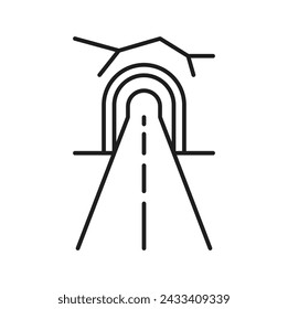 Road line icon, highway street with tunnel route, vector traffic pictogram sign. Suburban street or city highway with tunnel path, roadsign or traffic navigation linear symbol for transport map